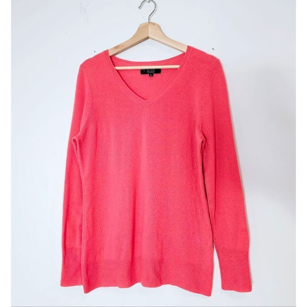 Alex Marie 100% Cashmere Salmon Colored V-Neck Cashmere Pullover Sweater Size XL